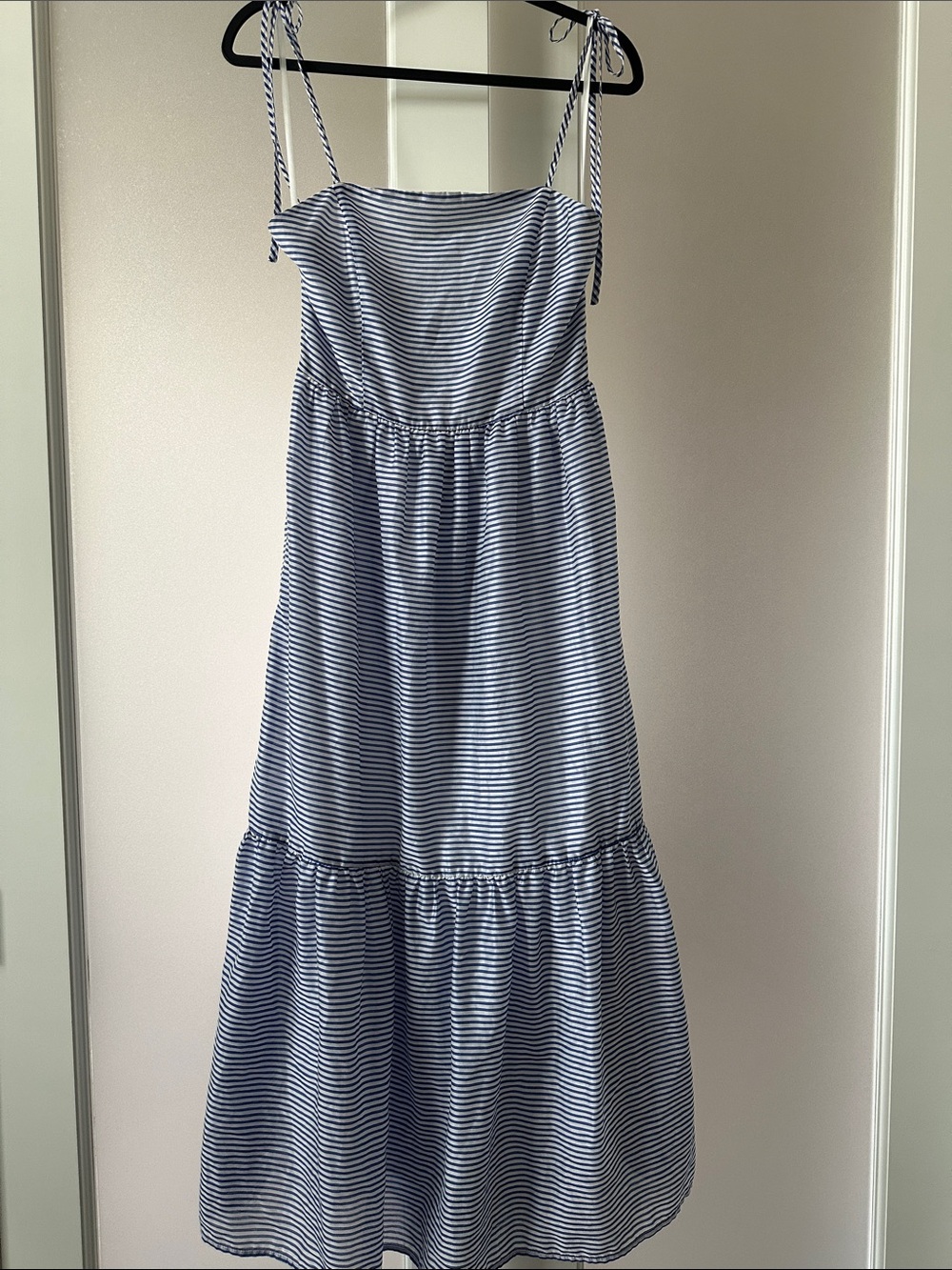 Gianni Bini Navy and White Striped Tie-Shoulder Maxi Dress